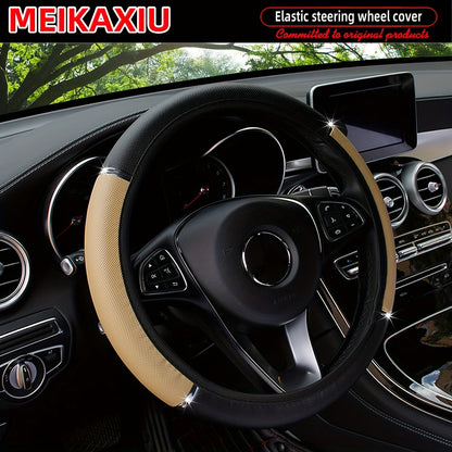 Steering Wheel Cover - Non-Slip Grip, Faux Leather Steering Wheel Wrap with Metallic Accent, Fit for Most Cars, Trucks, SUVs - All-Season Use, Easy Installation (No Inner Circle Needed) - Available in Black, Brown, Red, Blue, - Compatible with Most Vehicl