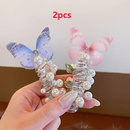 2 AYLHFO Mesh Bow Headbands for Girls with a Cute Round Bead Floral Design, Suitable for Everyday Parties, Versatile for All Seasons, Fun Additions, Durable Plastic Headbands, And Bow Decorations