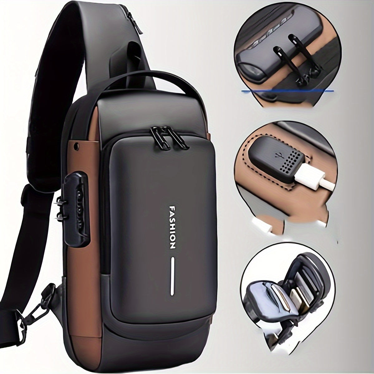 Men's Anti-Theft Password Lock Chest Bag - Durable Fabric, Adjustable Shoulder Strap, Fashionable Motorcycle and Leisure Sports Crossbody Bag