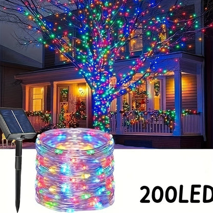 [Christmas] Solar-Powered LED Fairy Light Strings With 50/100/200/300 Leds For Outdoor Garden Decoration, Perfect For Christmas Trees, Porches, And Lawns, Featuring Light Control And Solar Energy Supply