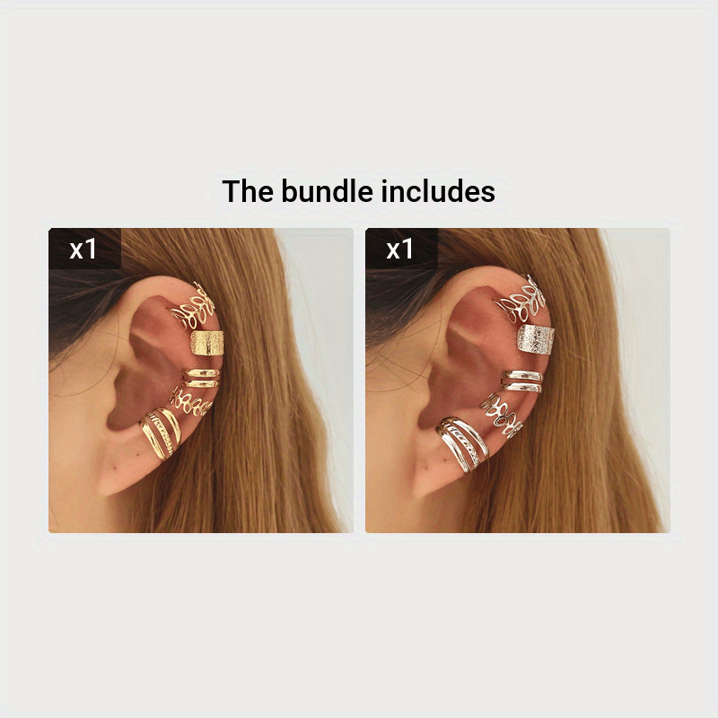 New Multi-Piece Set Metal Style Minimalist Fashion Versatile Matte Willow Branch Leaf Shape Solid Color Clip-On Earrings Fashion Personality Women's Earring Jewelry Set