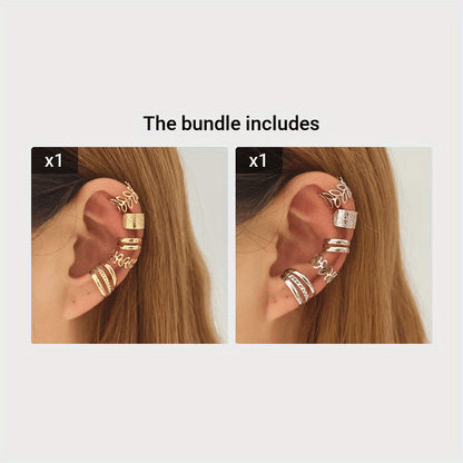 New Multi-Piece Set Metal Style Minimalist Fashion Versatile Matte Willow Branch Leaf Shape Solid Color Clip-On Earrings Fashion Personality Women's Earring Jewelry Set