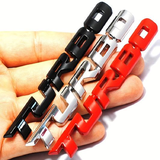 Turbo Metal Car Emblem Sticker Available in Silver, Black, And Red for Tailgates