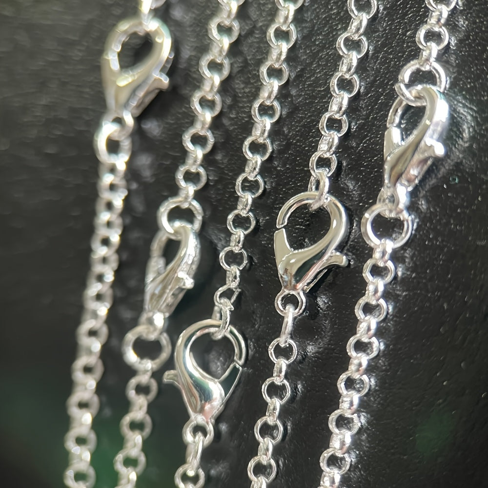 5pcs Silver-plated Plated Link Chain Necklaces with Lobster Clasps - 16-30 Inch Versatile Jewelry Making Chains for Fashion Accessories, Fashion Jewelry Making|Textured Metal Chains|Durable Metal Chains, Jewelry Making Supplies