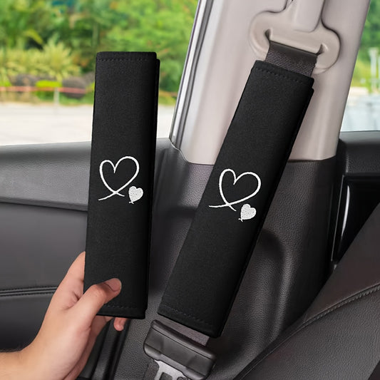 2pcs Car Seat Belt Shoulder Pads with Embroidered Heart Design - Soft Cool Comfort Covers for Enhanced Driving Experience, Fit Black Automotive Interior Accessories, Seat Belt Cover Shoulder Strap, Vehicle Comfort Enhancement, Sleek Style, Cooling Materia