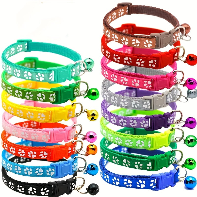 Pet Sticker Cloth Collar Dog Cat Collar Single Footprint Paw Print Bell Collar Cat Buckle Collar Burst Money Ring