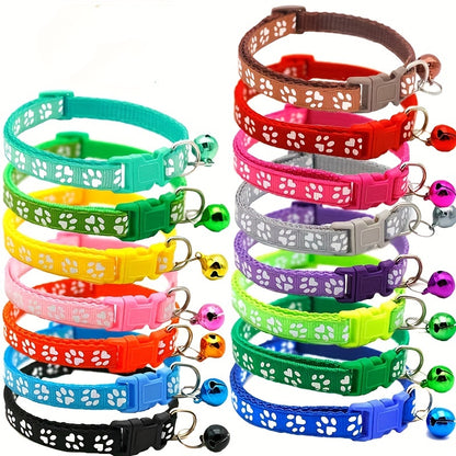Pet Sticker Cloth Collar Dog Cat Collar Single Footprint Paw Print Bell Collar Cat Buckle Collar Burst Money Ring