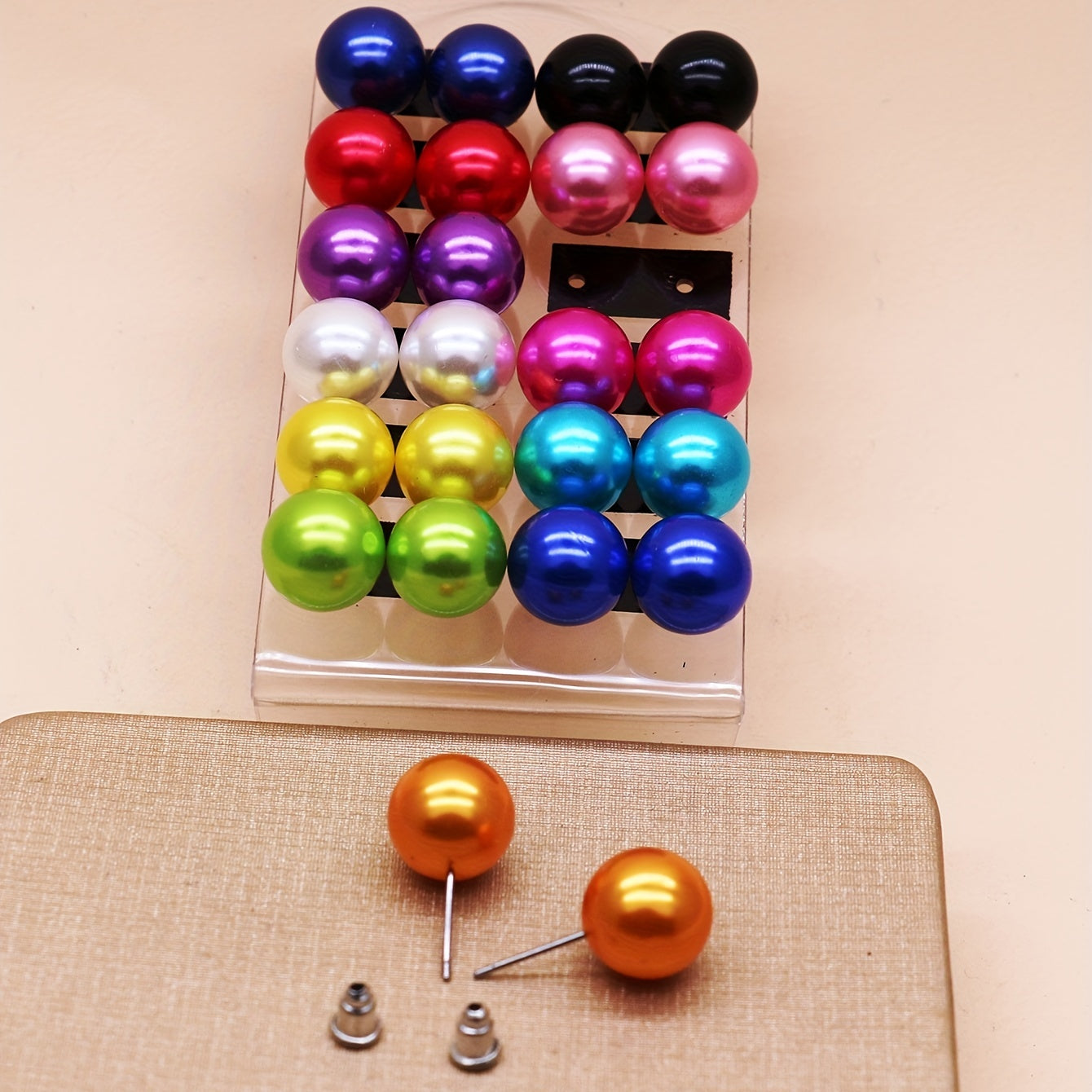 [Elegant Pearl Earrings] 12 Pairs Colorful Faux Pearl Elegant Stud Earrings | Resin Jewelry Minimalist Style Trendy Female Gift Daily Casual