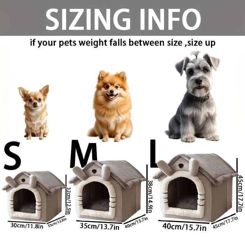 Cozy Pet House for Cats & Dogs - Detachable, Washable Winter Bed | Soft Polyester Cat Cave Nest with Classic Style