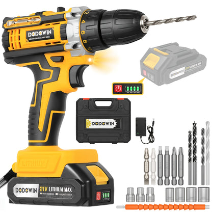 Cordless Drill Set, Lightweight & Powerful, 2 Batteries Included, Tool Case & 24pcs Accessories, 21V, Ideal for Home DIY, Repair & Gift