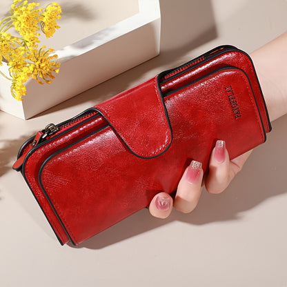 Luxury Faux Leather Clutch Wallet with Zipper, Large Capacity, Multi-Card Organizer, Credit Card Holder with ID Window, Buckle Closure, Elegant Design for Everyday Use, Secure Travel Wallet | Sophisticated Design | Wax Finish Wallet, Purse Suitable for Me