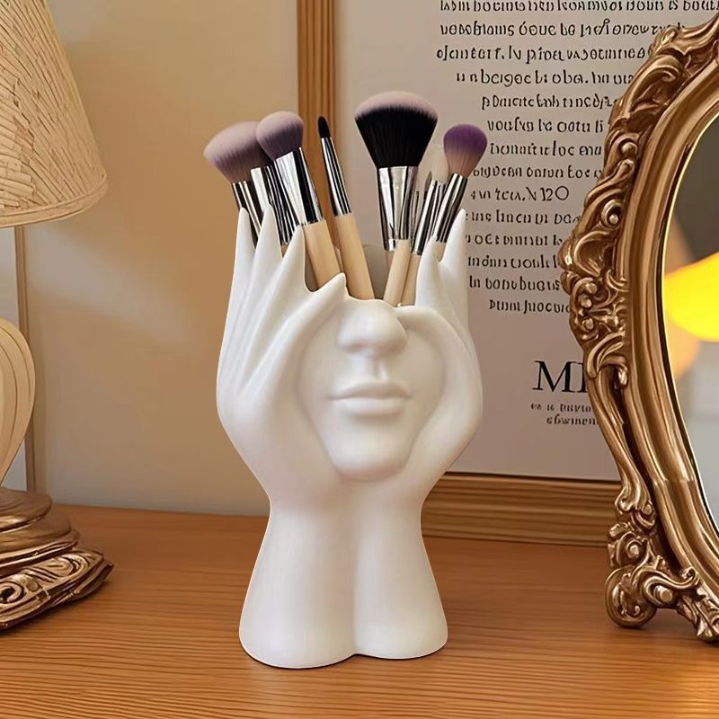ins style abstract face pen holder ornament artistic sense office desktop decoration shelf makeup brush storage cylinder