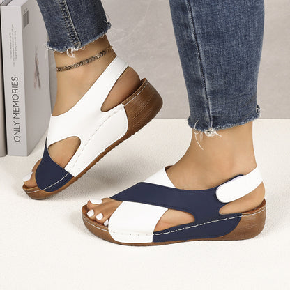 [Women's Thick-Soled Sandals] Women's Color Block Thick-Soled Sandals - Versatile Open-Toe Classic Summer Shoes, Women Shoes