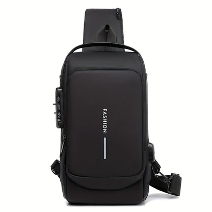 Men's Anti-Theft Password Lock Chest Bag - Durable Fabric, Adjustable Shoulder Strap, Fashionable Motorcycle and Leisure Sports Crossbody Bag
