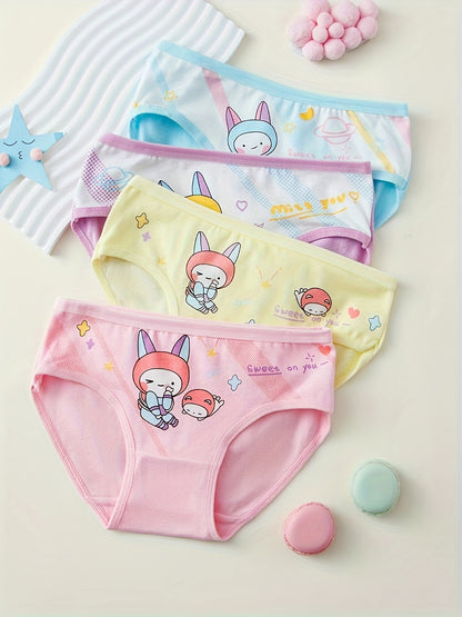[8pcs Floral Panties Set] 8pcs Floral Print Cartoon Girl Triangle Panties, Mixed Colors Girls' Underwear Set