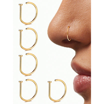 1pc/3pcs/5pcs Geometric Shape Nose Rings | Punk Style, Pierced Nose Rings, Women'S Body Jewelry, Nasal Septum Stainless Steel Nose Studs, 18K Golden Plated, VJS Brand