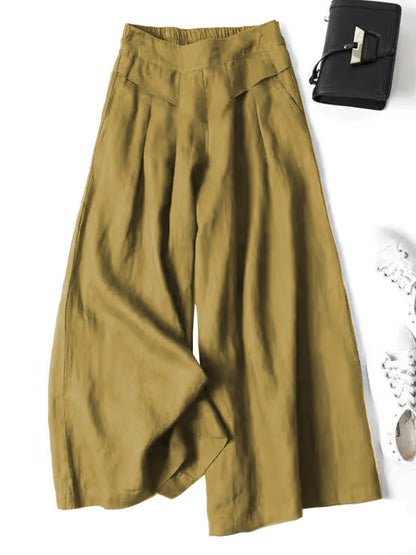 Linen Wide-Leg Ankle Pants, Breathable Thin Loose Linen Skirt Pants, Ethnic Style Vintage Trousers