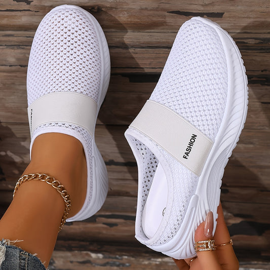 [Comfortable Slip-On Sneakers] ZOSIVC Women's Comfortable & Fashionable Slip-On Sneakers | Breathable Mesh Upper, Soft Cushioned Insole, Durable Rubber Sole - Low-Top White Design for Beach Vacations, Travel & Summer Outings