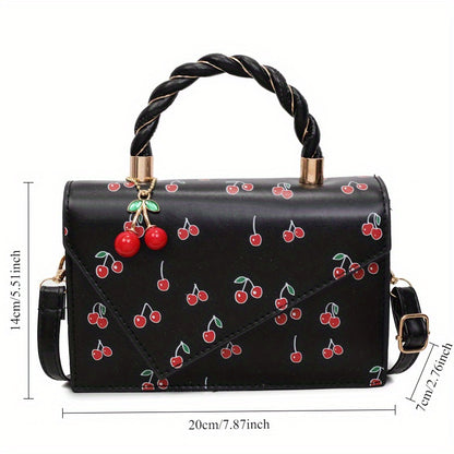 Women'Single-Shoulder Bag, 2025 New Fashion Cherry Print Handbag/Tote Bag, Fresh, Cute, and Sweet Single-Shoulder Crossbody Bag, Chic Style Design with Cherry Charm, Multiple Colors Available, Halloween Bestselling Women'Bag