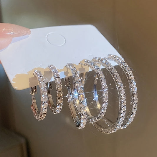 A Set of 6 Minimalist C-Shaped Crystal Hoop Earrings, Perfect for Women'S Vacation Parties, Dates, And Everyday Outfits