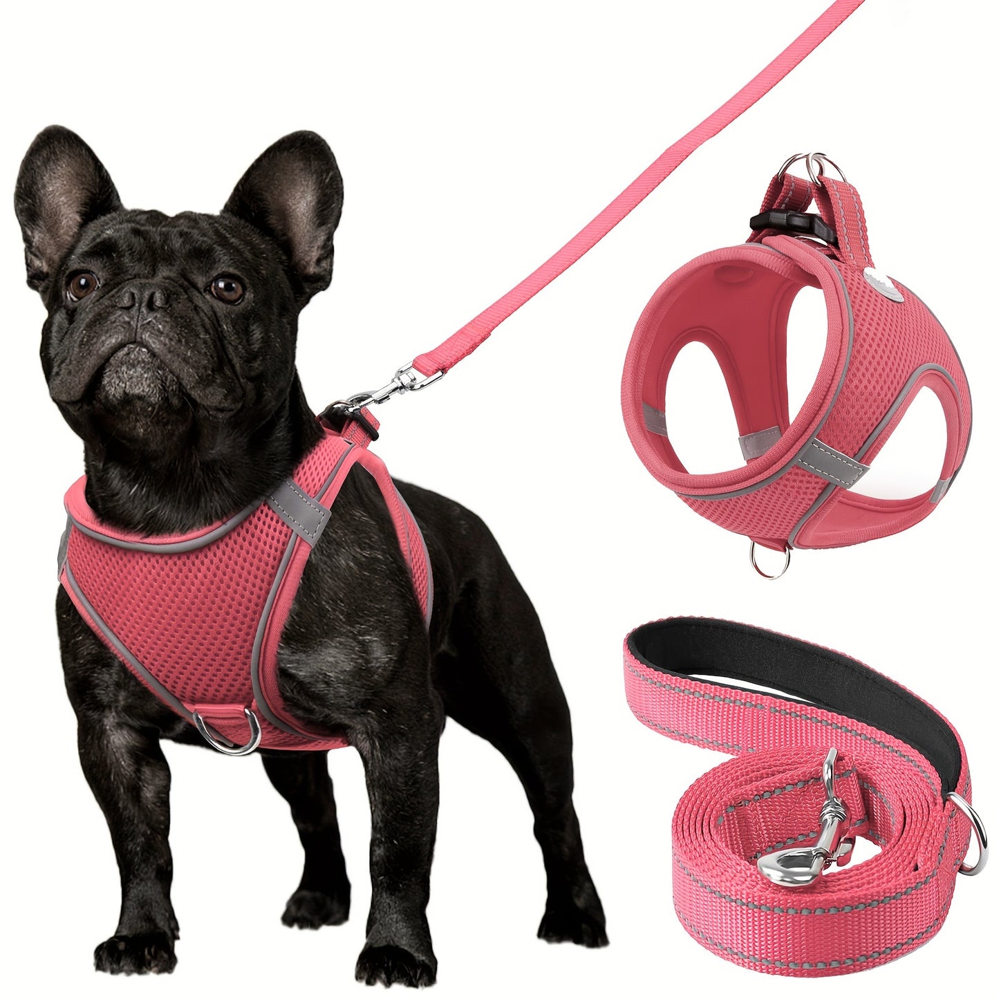 [Soft Padded Dog Harness] Reflective Soft Padded Joytale Step in Dog Harness and Leash Set | Breathable Mesh Vest for Small and Medium Dogs
