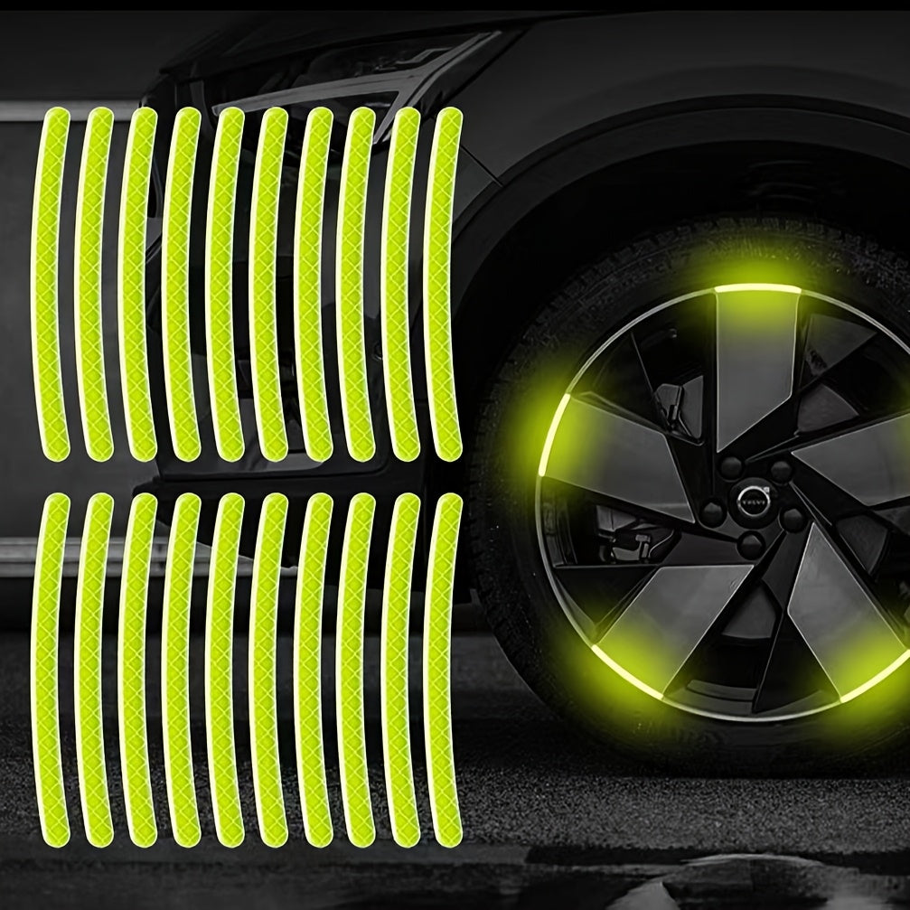 20 Reflective Wheel Stickers - Luminous Rim Decals That Enhance Safety, Suitable for Cars, Motorcycles, And Bicycles