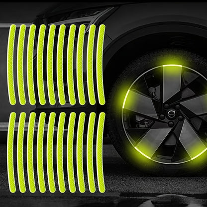 20 Reflective Wheel Stickers - Luminous Rim Decals That Enhance Safety, Suitable for Cars, Motorcycles, And Bicycles