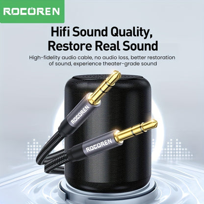 3.5mm Rocoren Nylon Braided Audio Cable - Male to Male Stereo Hi-Fi Sound Aux Cord for Headphones Car Home Stereos Speakers Tablets - Compatible with iPhone/iPad/iPod Echo & More