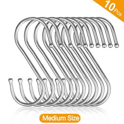 10pcs Extra Large S-shaped Hook, Heavy Stainless Steel Hook - Kitchen Hook Household S-shaped Metal Steel Pipe S-hook Has Many Uses, Which Is Very Suitable for Clothing, Kitchen Utensils, Tableware, Plants, Towels, Garden Tool