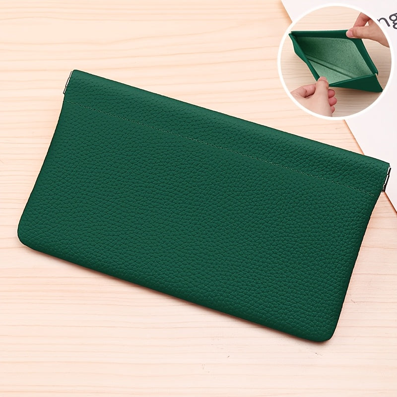 Self-Closing Genuine Leather Long Wallet with Zipper Closure - Compact Travel Organizer for Cash, Cards, Passport, Headphones & Cables - Durable Everyday Use Cosmetic Pouch, Minimalist Design, Highquality Stitching