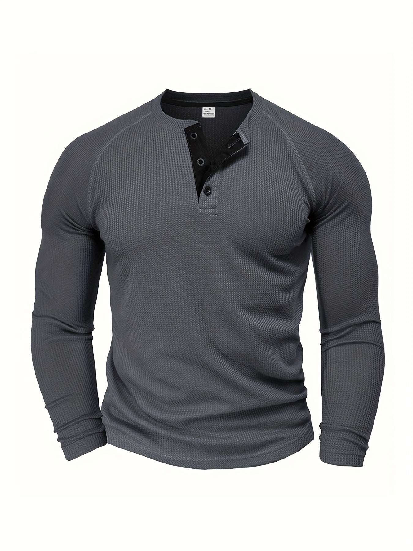Men'S Long-Sleeve T-Shirt with a Round Neck, Pullover Henley Shirt, Solid Color, Stylish And Versatile Top, Selected by Pearson