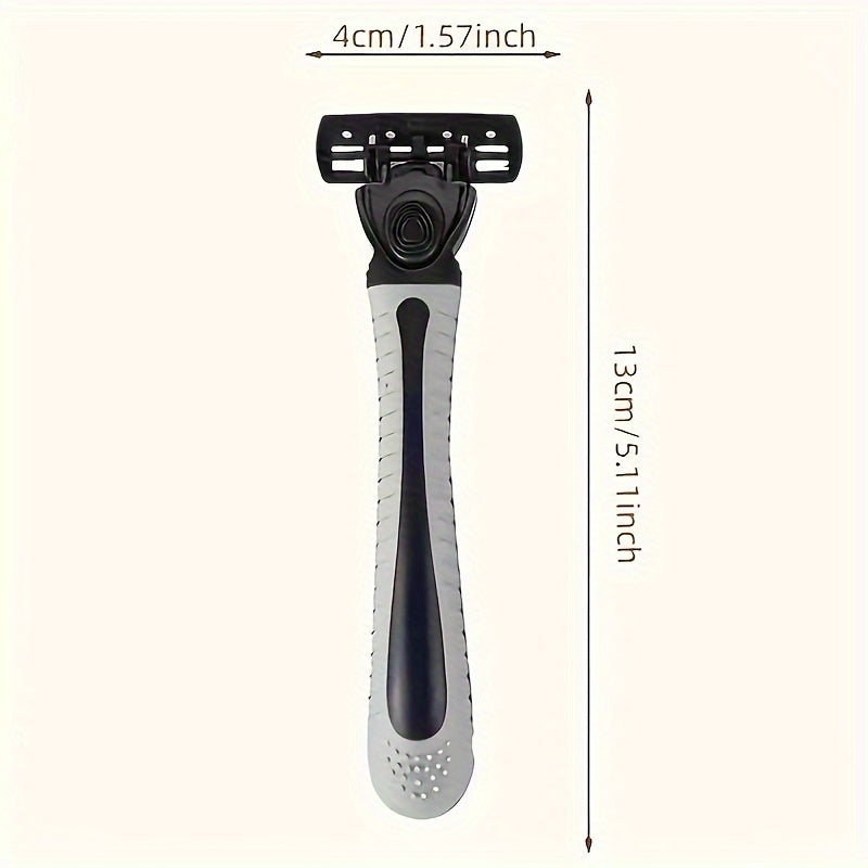 [Manual Razor Set] 6-Layer Manual Razor Set - Men's Grooming Kit with Non-Slip Metal Handle, Multiple Replacement Blades - Ideal for Beard and Mustache Trimming, Durable Shaver Set, Beard Grooming Kit, Sleek Razor Design