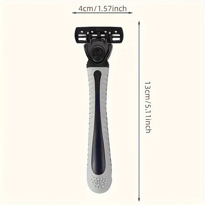 [Manual Razor Set] 6-Layer Manual Razor Set - Men's Grooming Kit with Non-Slip Metal Handle, Multiple Replacement Blades - Ideal for Beard and Mustache Trimming, Durable Shaver Set, Beard Grooming Kit, Sleek Razor Design