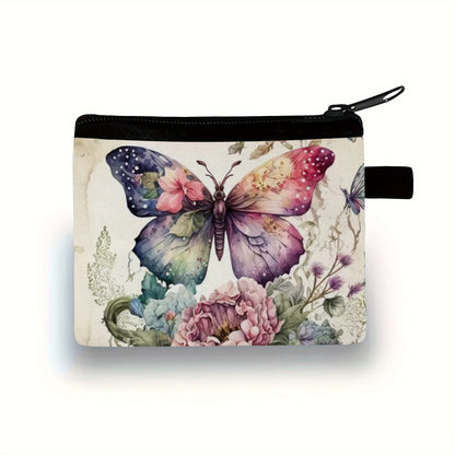 [Butterfly Print Handbag] Butterfly Print Handbag - Cute Zipper Coin Purse with Key Card Holder, Compact Wallet for Travel, Everyday Use - ( & )