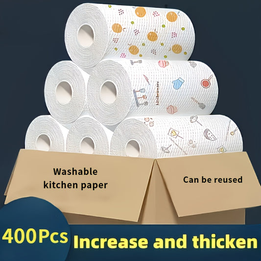 Efficient" 400-Sheet Roll of Disposable Kitchen Towels - Washable,  & Wet Use, Degreasing Cloths for Household Cleaning (Assorted Styles) lazy rag kitchen paper towels Kitchen tissues lazy cloth Cleaning supplies
