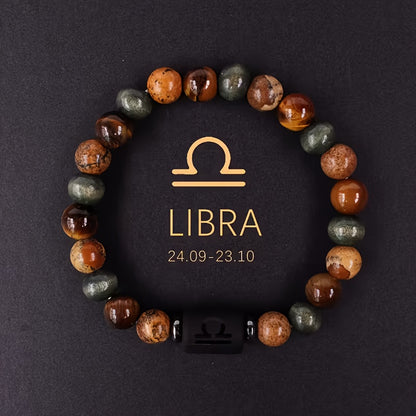 Natural Stone Beaded 12 Constellations Tiger Eye Stone Picture Bracelet, Durable 1pc Birthday Gift Valentines Day Gift