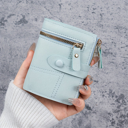 New Women'S Short Two-Fold Coin Purse for Storing Bank Cards, Credit Cards, And Multiple Card Slots with a Zipper Wallet