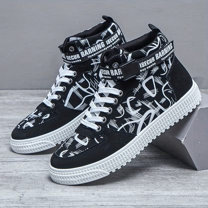 Men'S Fashionable Easy Comfortable Black Mid-Top Casual Sneakers | Non-Slip, Versatile for All Seasons, Faux Upper and Sole, Lace Closure