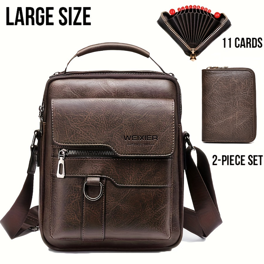 WEIXIER Men'S Vintage Faux Leather Cross Body Bag | Vertical Hand Business Casual Satchel, Adjustable Shoulder Strap, Faux Leather, Ideal for Going Out