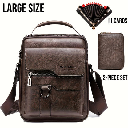 WEIXIER Men'S Vintage Faux Leather Cross Body Bag | Vertical Hand Business Casual Satchel, Adjustable Shoulder Strap, Faux Leather, Ideal for Going Out