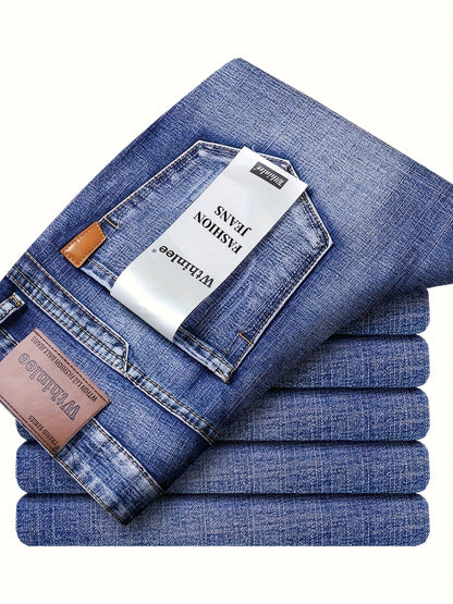 [Classic Jeans] Comfortable Classic Men's Solid Color Jeans | Regular Fit Straight Leg Pants for Casual & Business Wear, All-Season Versatile Trousers, Business Casual Attire