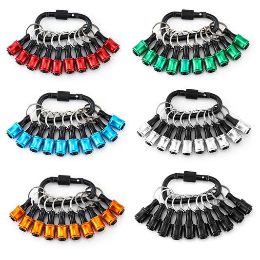 A 10pcs Multifunctional Socket Set with Colorful Hex Handles, a Socket Adapter for Connecting Square Head Sockets, an Extension Rod for Electric Screwdrivers, a Drill Bit Set for Disassembly, And a Quick-Change Rod Adapter with Colorful Keychains.