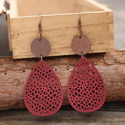 Vintage Style Hollow-Out PU Leather Drop Earrings, Iron Post, Non-Feather, for Daily Wear & Gifting, Versatile Jewelry | Vintage Earrings | Iron Ear Hooks, Novelty Earrings