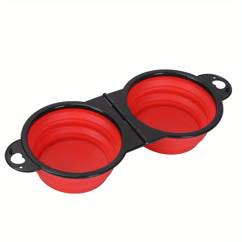 Portable Pet Folding Bowl, Outdoor Dog Double Bowl for Water and Food Sharing, TPE, Hangable With Climbing Bucket, Telescopic, Suitable for Travel Camping Outdoor Walks, Cat Bowl Pet Dog Food Basin