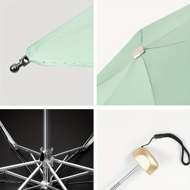 Compact 6-Rib Folding Umbrella - Features a Lightweight And Durable Handle And Frame, Manual Open/Close, Stylish And Portable, Suitable for Sun And Rain, Available in Pink, Blue, White, And Gray, a Lovely Umbrella