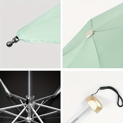 Compact 6-Rib Folding Umbrella - Features a Lightweight And Durable Handle And Frame, Manual Open/Close, Stylish And Portable, Suitable for Sun And Rain, Available in Pink, Blue, White, And Gray, a Lovely Umbrella