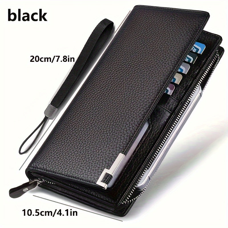 1pc Men's Wallet, Long Large Capacity Casual Trendy Mobile Phone Card Bag, Driver's License Zipper Faux Leather Bag, 2024 New Model, Open-mouth