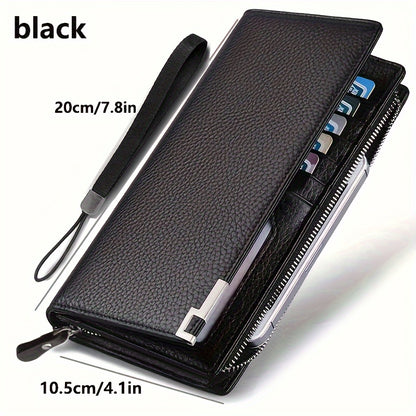 1pc Men's Wallet, Long Large Capacity Casual Trendy Mobile Phone Card Bag, Driver's License Zipper Faux Leather Bag, 2024 New Model, Open-mouth