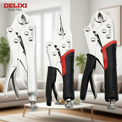 DELIXI ELECTRIC 6/7inch Locking Pliers Wire Cutters Premium Cr-V Construction Curved Jaw Locking Pliers with Wire Cutter Fit, Compact and Portable, for Clamping Twisting Welding