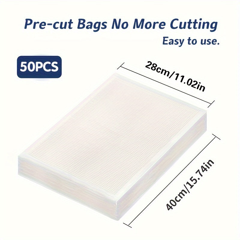 50-Pack Vacuum Sealer Bags, Reusable Food Storage Pouches, No Electricity Needed, Freshness Preservation for Kitchen, Compatible with Vacuum Sealer Machine Accessories